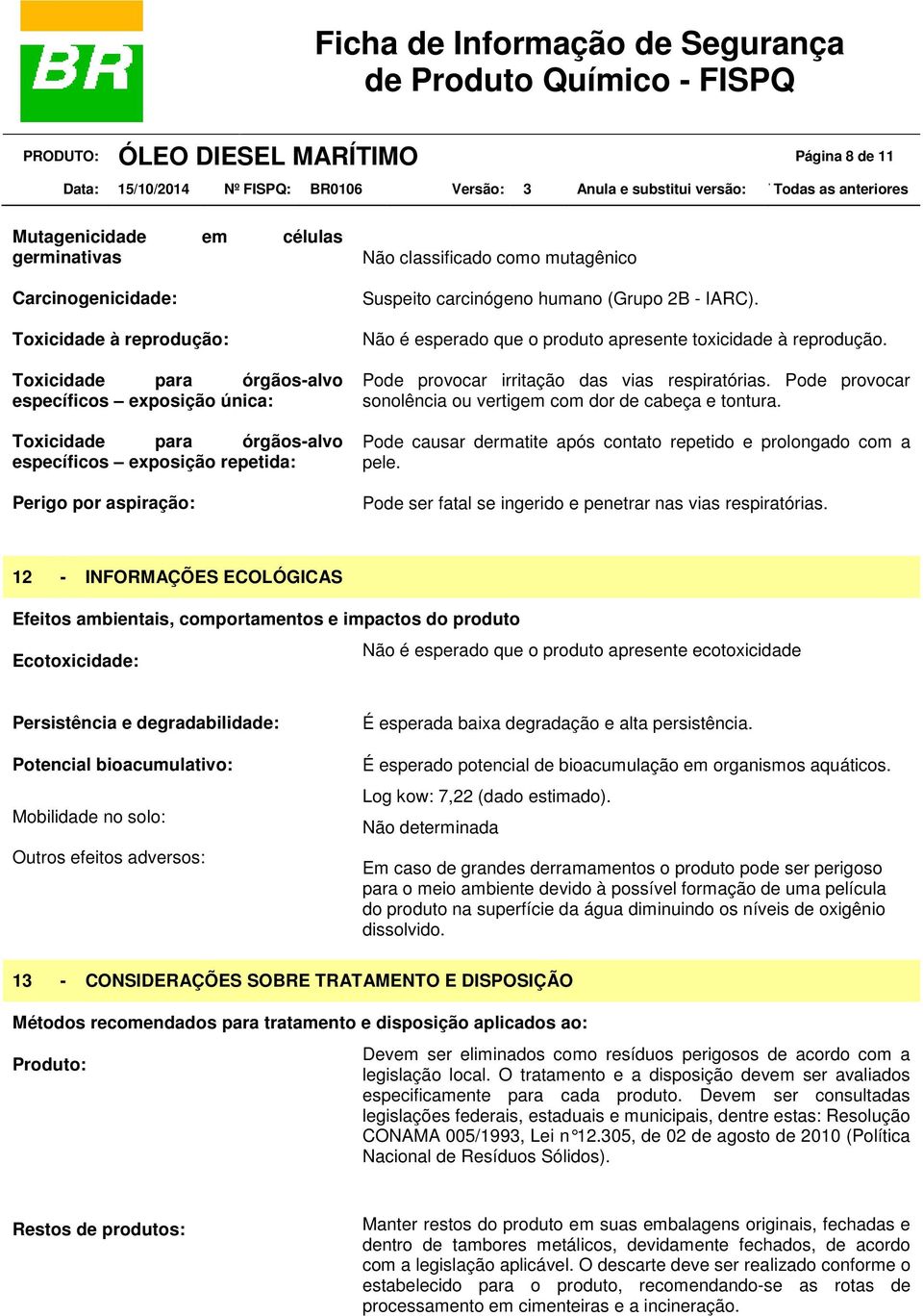 Não é esperado que o produto apresente toxicidade à reprodução. Pode provocar irritação das vias respiratórias. Pode provocar sonolência ou vertigem com dor de cabeça e tontura.