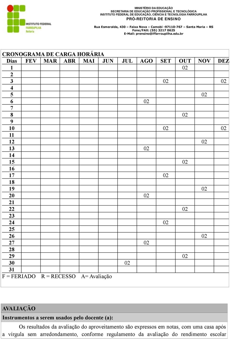 RECESSO A= Avaliação AVALIAÇÃO Instrumentos a serem usados pelo docente (a): Os resultados da avaliação do aproveitamento