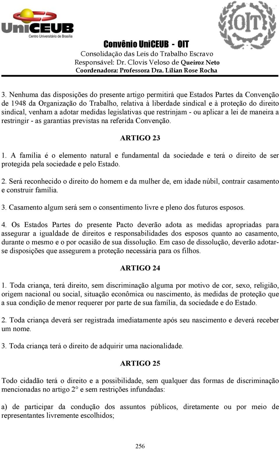 A família é o elemento natural e fundamental da sociedade e terá o direito de ser protegida pela sociedade e pelo Estado. 2.