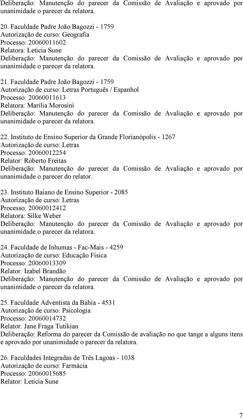 Instituto de Ensino Superior da Grande Florianópolis - 1267 Autorização de curso: Letras Processo: 20060012254 Relator: Roberto Freitas 23.