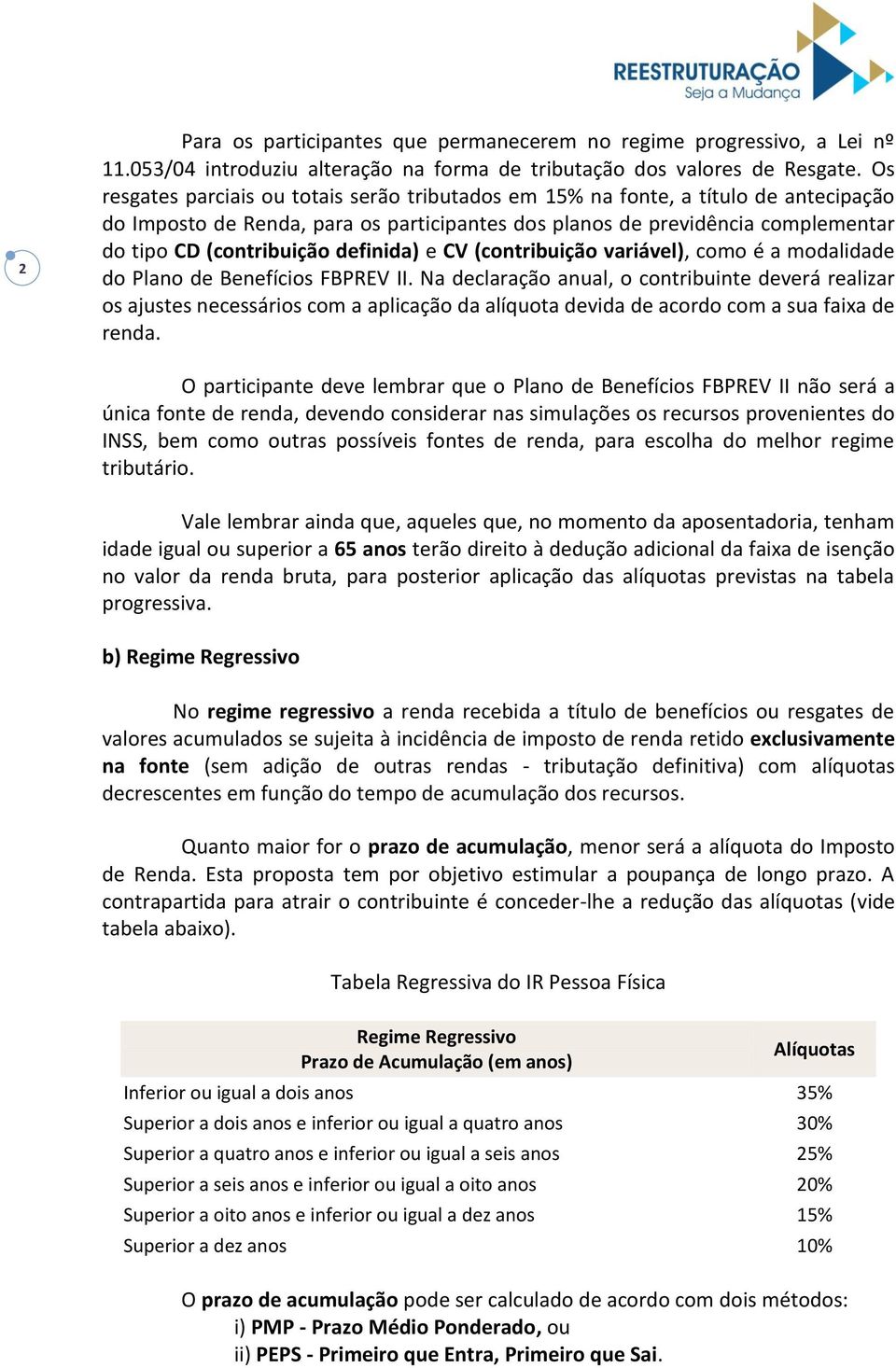 definida) e CV (contribuição variável), como é a modalidade do Plano de Benefícios FBPREV II.