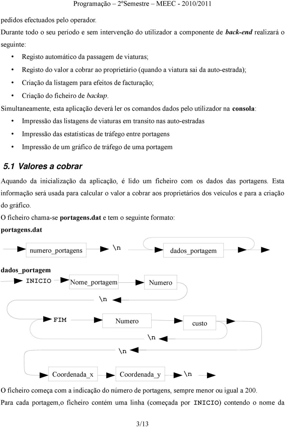 a viatura sai da auto-estrada); Criação da listagem para efeitos de facturação; Criação do ficheiro de backup.