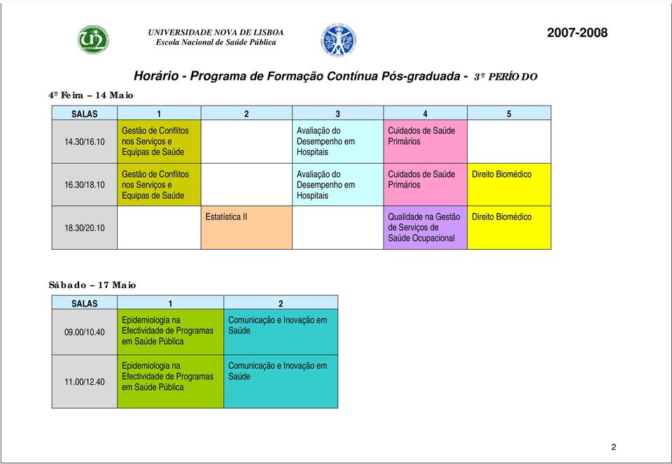 Serviços de Sábado 17 Maio Epidemiologia na Efectividade de