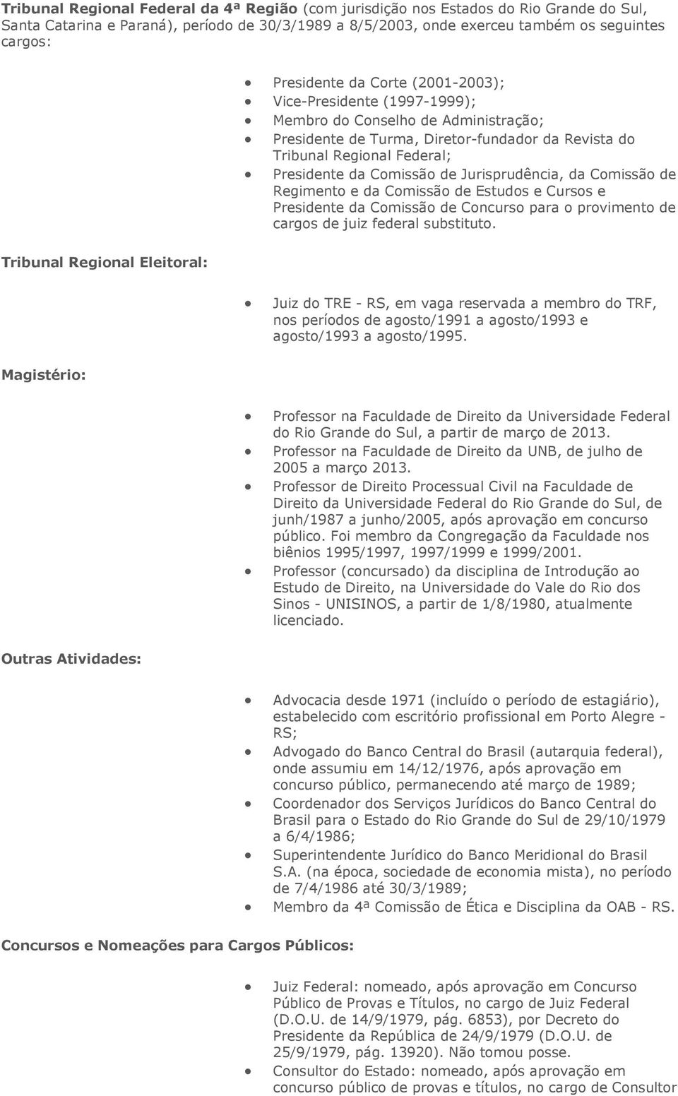 Jurisprudência, da Comissão de Regimento e da Comissão de Estudos e Cursos e Presidente da Comissão de Concurso para o provimento de cargos de juiz federal substituto.