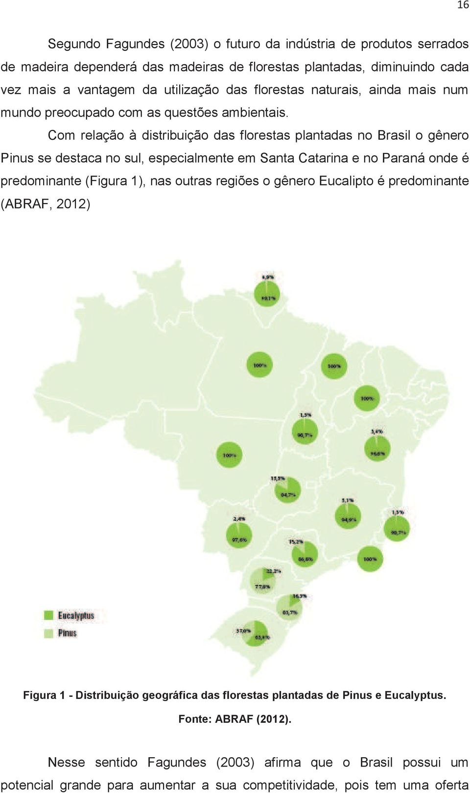 Com relação à distribuição das florestas plantadas no Brasil o gênero Pinus se destaca no sul, especialmente em Santa Catarina e no Paraná onde é predominante (Figura 1), nas outras