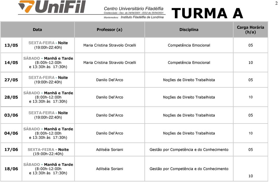 03/06 Danilo Del Arco Noções de Direito Trabalhista 04/06 Danilo Del Arco Noções de Direito Trabalhista 17/06