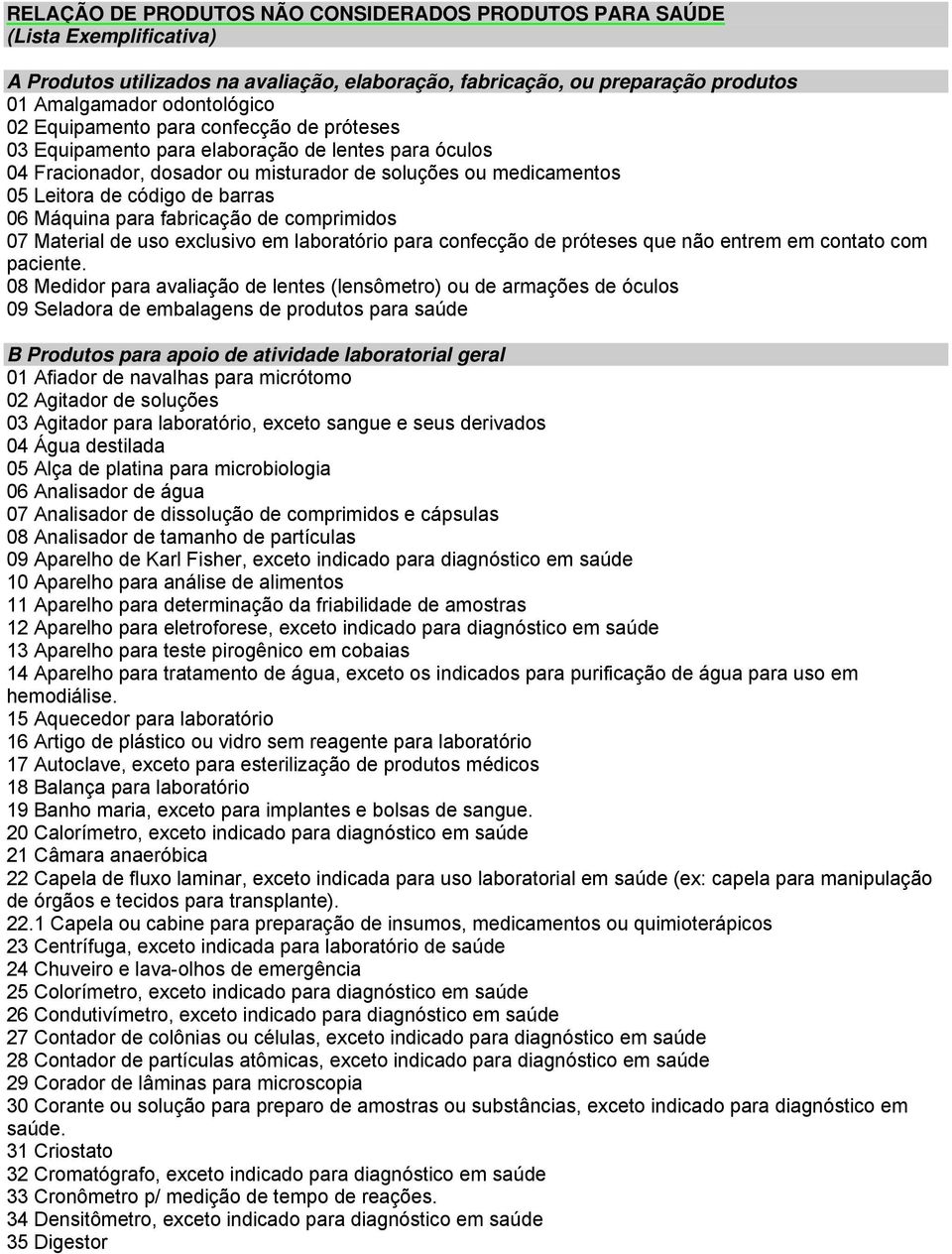 para fabricação de comprimidos 07 Material de uso exclusivo em laboratório para confecção de próteses que não entrem em contato com paciente.