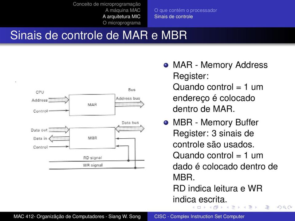 de MAR. MBR - Memory Buffer Register: 3 sinais de controle são usados.