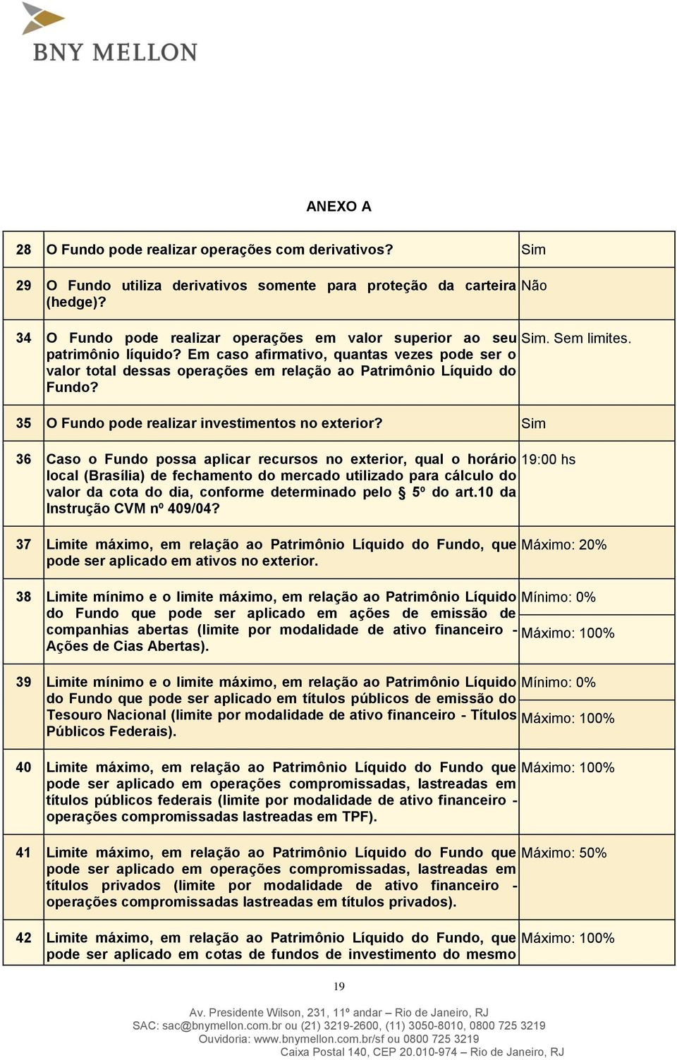 Em caso afirmativo, quantas vezes pode ser o valor total dessas operações em relação ao Patrimônio Líquido do Fundo? 35 O Fundo pode realizar investimentos no exterior?