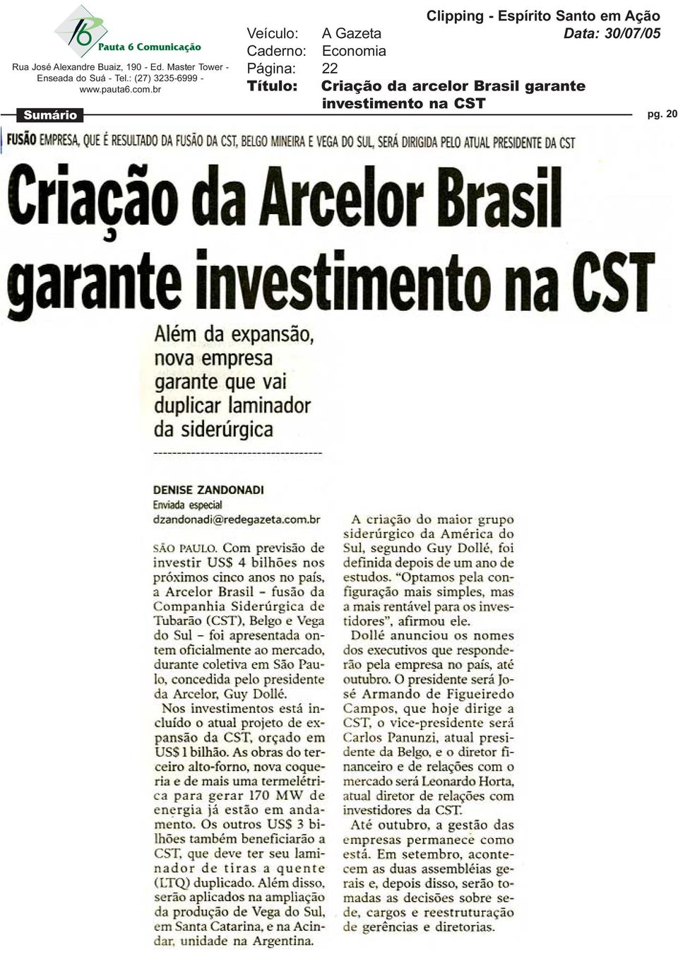 Criação da arcelor Brasil