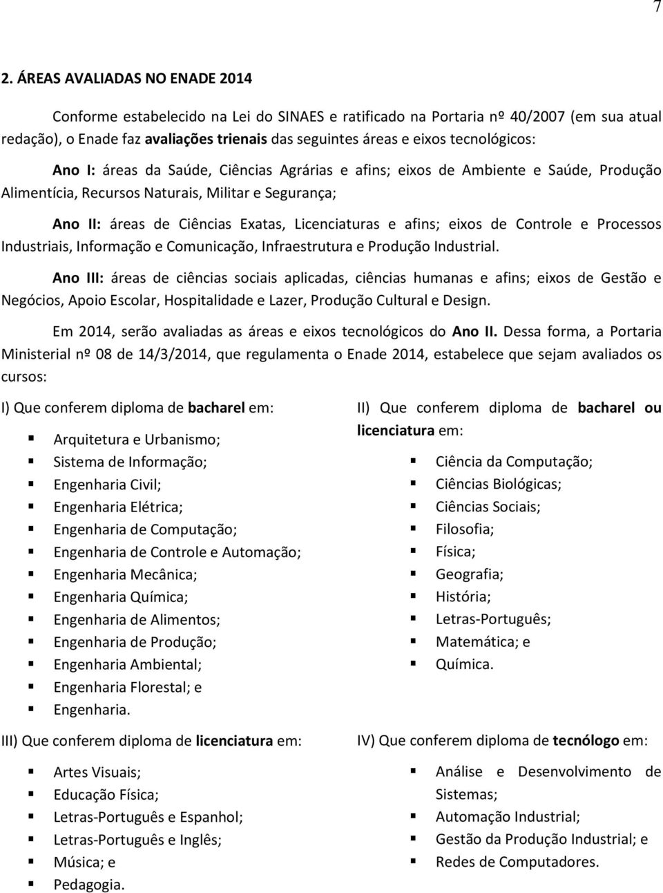 Licenciaturas e afins; eixos de Controle e Processos Industriais, Informação e Comunicação, Infraestrutura e Produção Industrial.