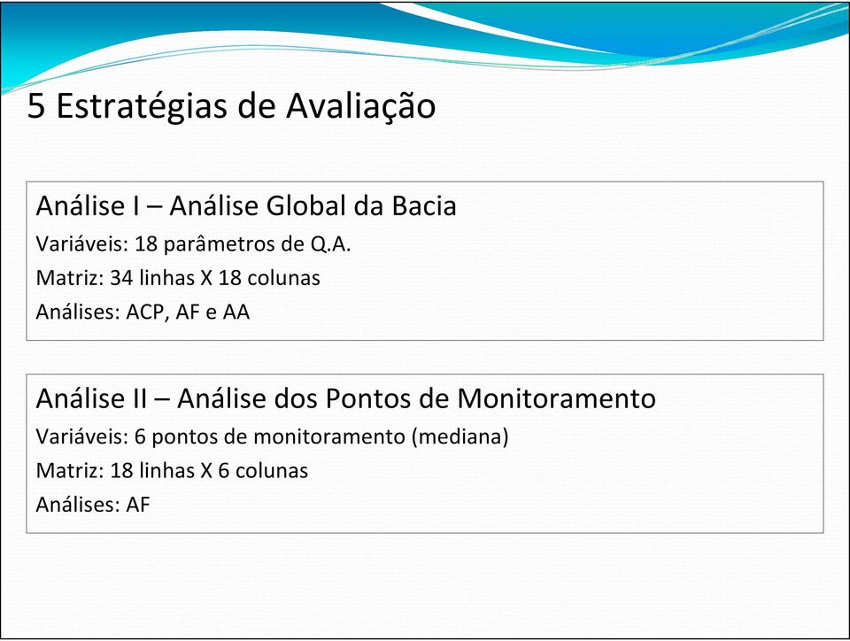 Matriz: 34 linhas X 18 colunas Análises: ACP, AF e AA Análise II