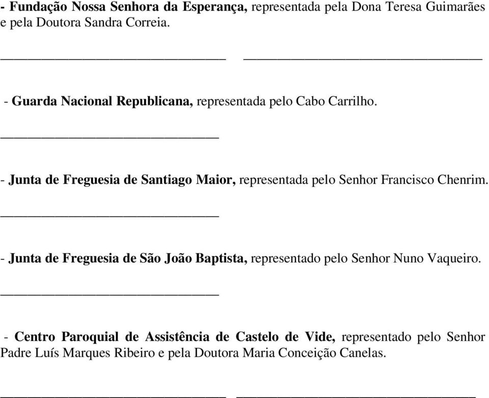 - Junta de Freguesia de Santiago Maior, representada pelo Senhor Francisco Chenrim.