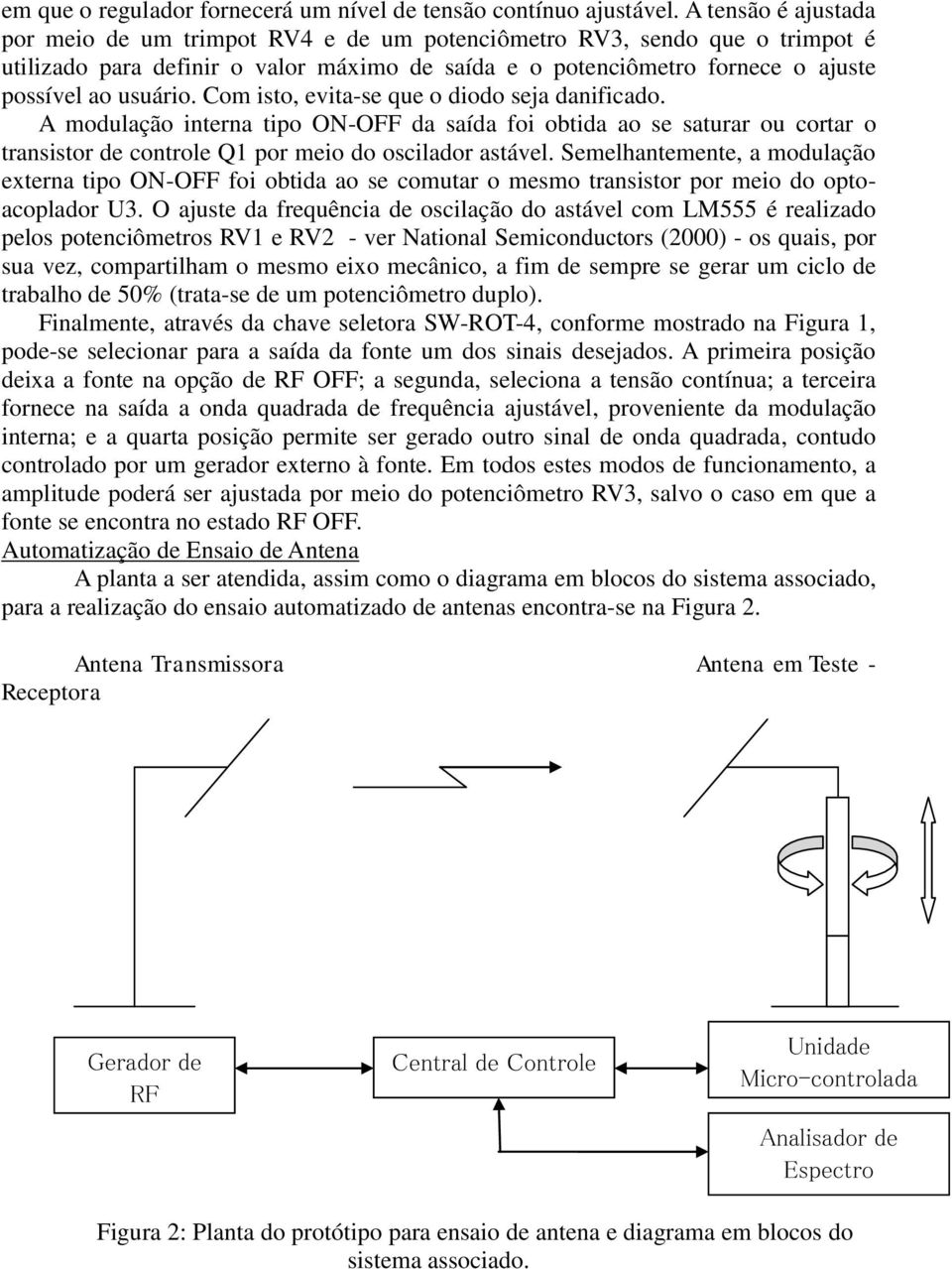 Com isto, evita-se que o diodo seja danificado. A modulação interna tipo ON-OFF da saída foi obtida ao se saturar ou cortar o transistor de controle Q1 por meio do oscilador astável.