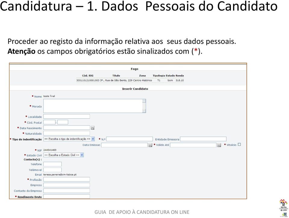 registo da informação relativa aos seus