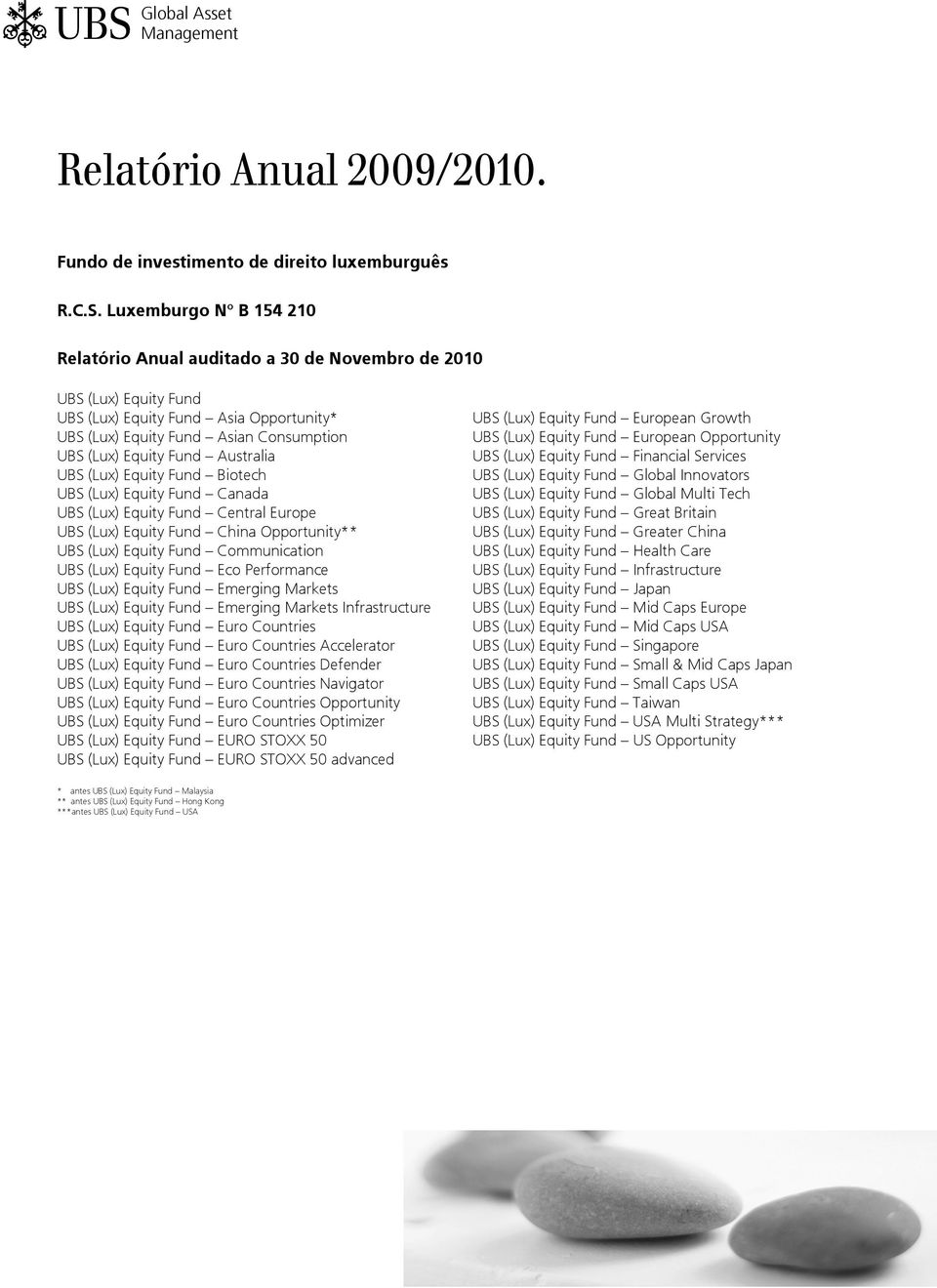 Australia UBS (Lux) Equity Fund Biotech UBS (Lux) Equity Fund Canada UBS (Lux) Equity Fund Central Europe UBS (Lux) Equity Fund China Opportunity** UBS (Lux) Equity Fund Communication UBS (Lux)