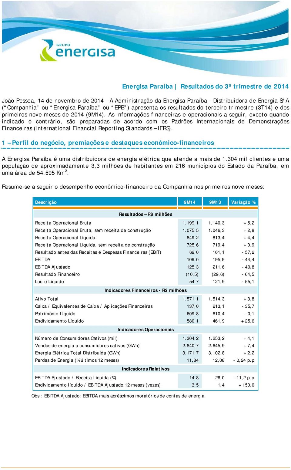 As informações financeiras e operacionais a seguir, exceto quando indicado o contrário, são preparadas de acordo com os Padrões Internacionais de Demonstrações Financeiras (International Financial