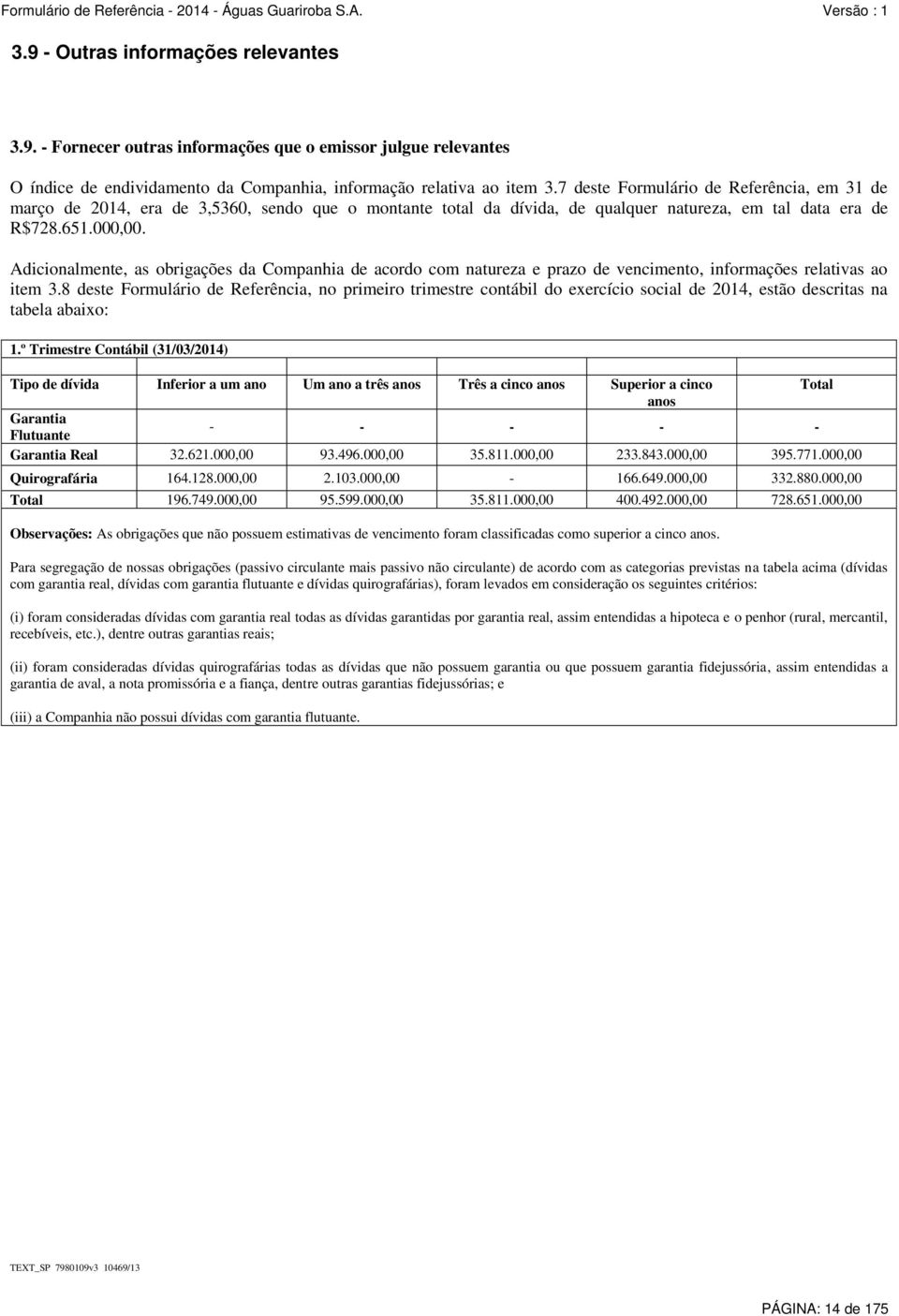 Adicionalmente, as obrigações da Companhia de acordo com natureza e prazo de vencimento, informações relativas ao item 3.