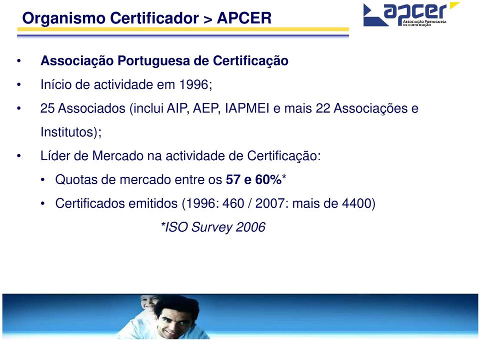 Institutos); Líder de Mercado na actividade de Certificação: Quotas de mercado