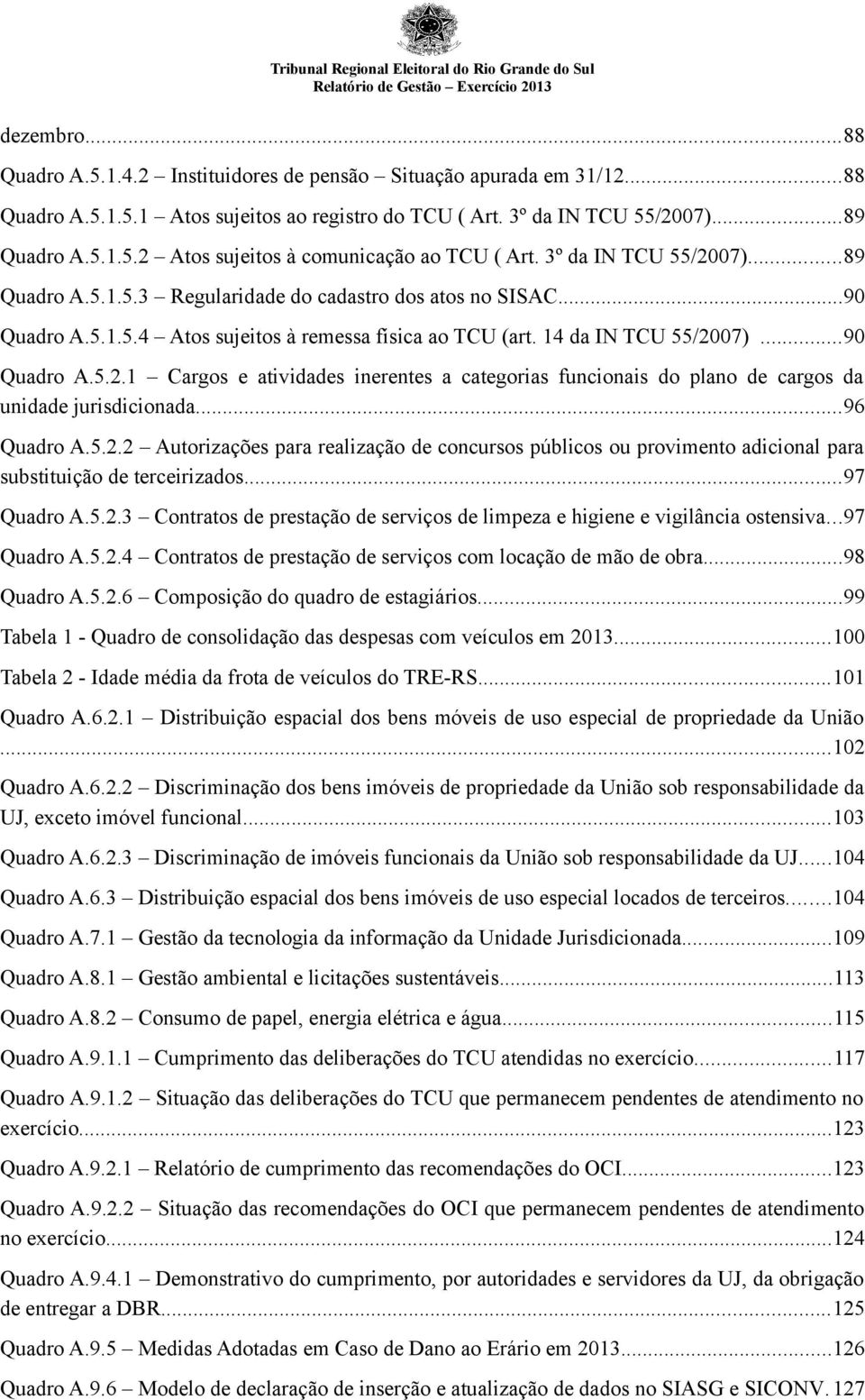 4 da IN TCU 55/2007)...90 Quadro A.5.2. Cargos e atividades inerentes a categorias funcionais do plano de cargos da unidade jurisdicionada...96 Quadro A.5.2.2 Autorizações para realização de concursos públicos ou provimento adicional para substituição de terceirizados.