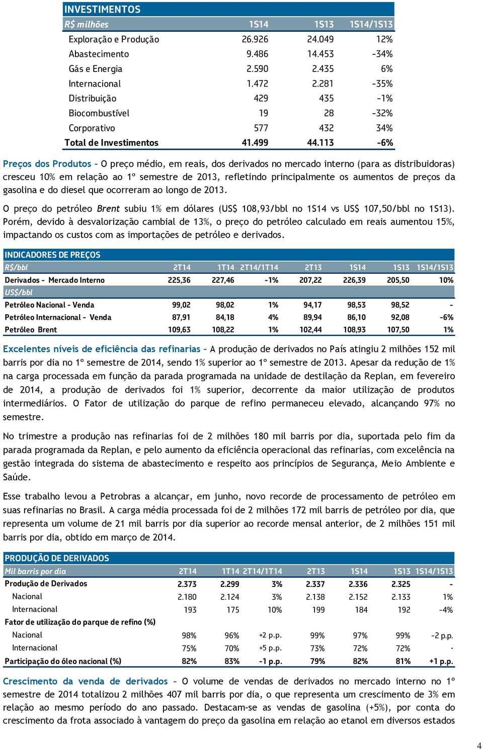 Porém, devido à desvalorização cambial de 13%, o preço do petróleo calculado em reais aumentou 15%, impactando os custos com as importações de petróleo e derivados.