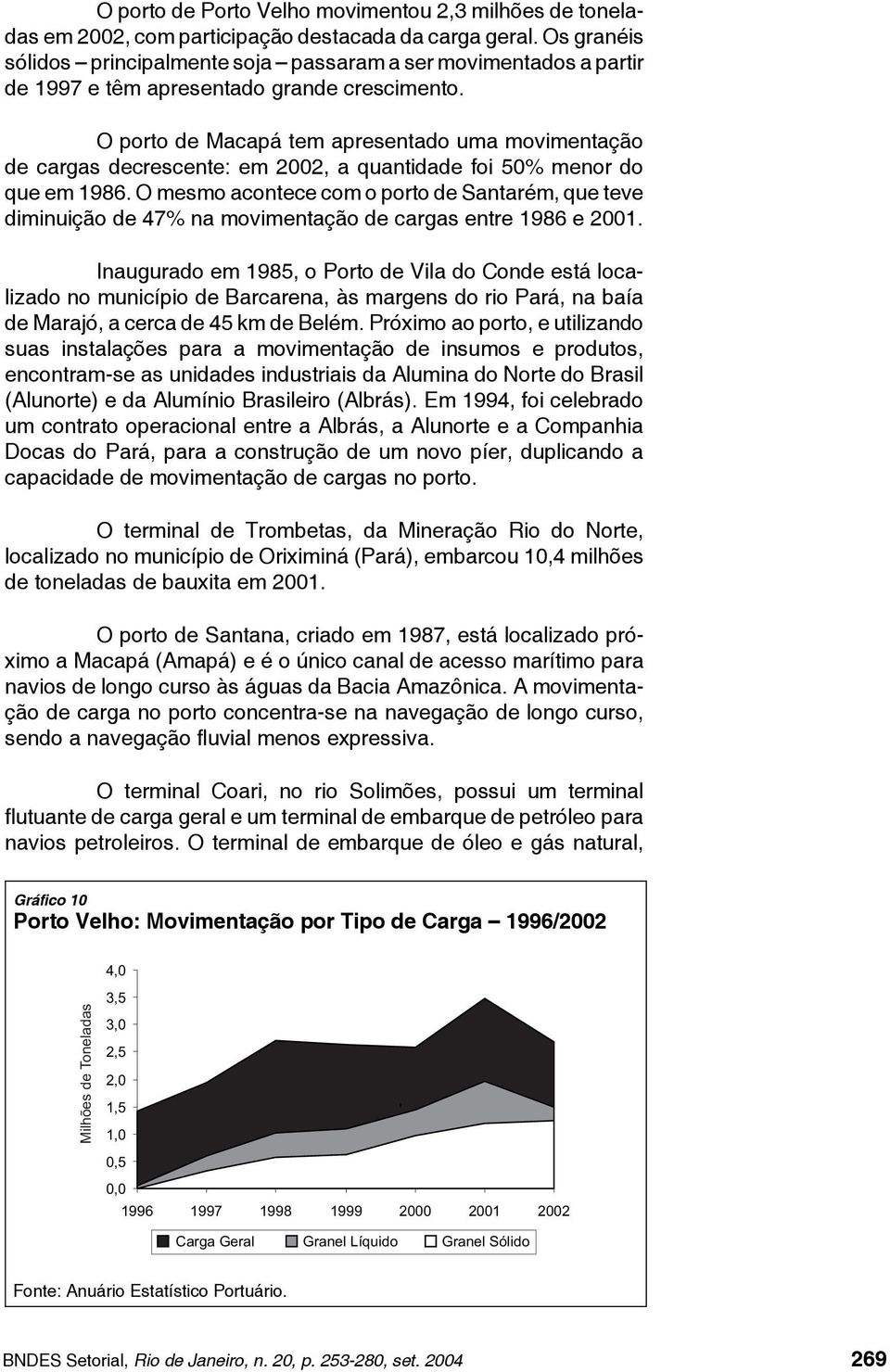 O porto de Macapá tem apresentado uma movimentação de cargas decrescente: em 2002, a quantidade foi 50% menor do que em 1986.