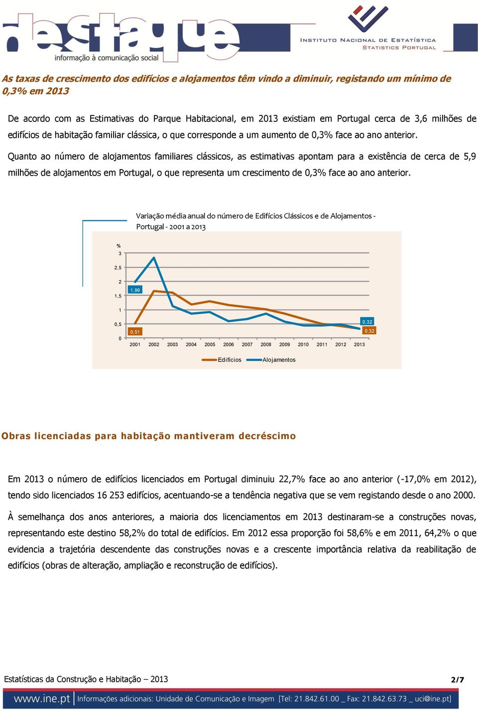 Quanto ao número de alojamentos familiares clássicos, as estimativas apontam para a existência de cerca de 5,9 milhões de alojamentos em Portugal, o que representa um crescimento de,3 face ao ano