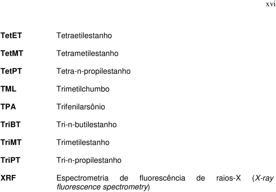 Trifenilarsônio Tri-n-butilestanho Trimetilestanho