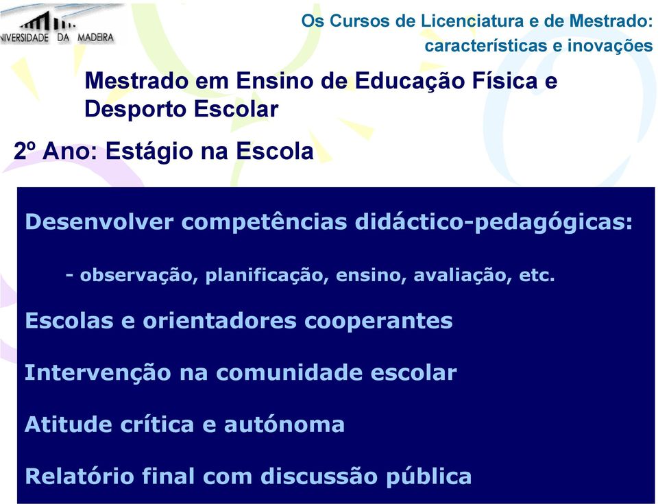 observação, planificação, ensino, avaliação, etc.