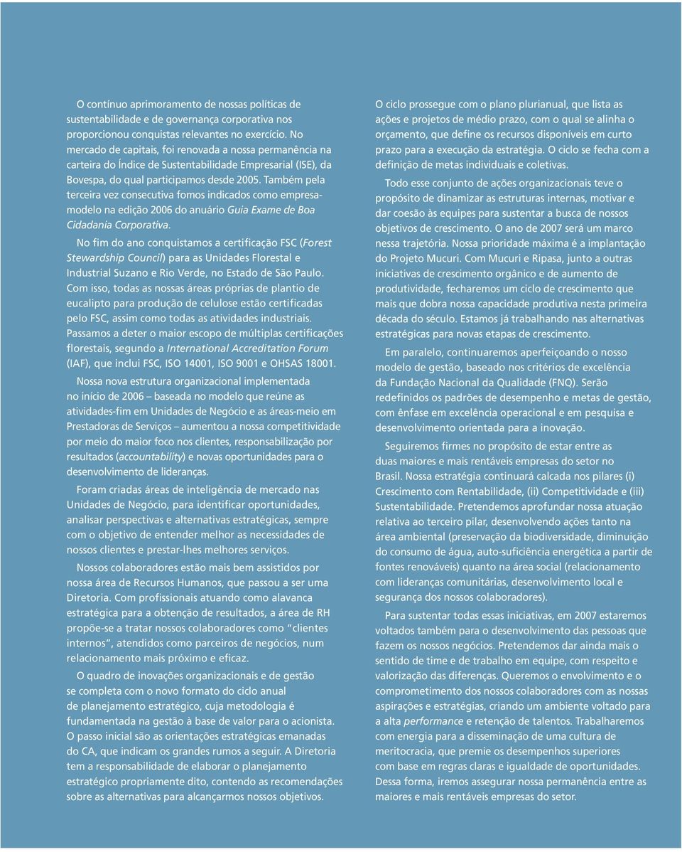 Também pela terceira vez consecutiva fomos indicados como empresamodelo na edição 2006 do anuário Guia Exame de Boa Cidadania Corporativa.