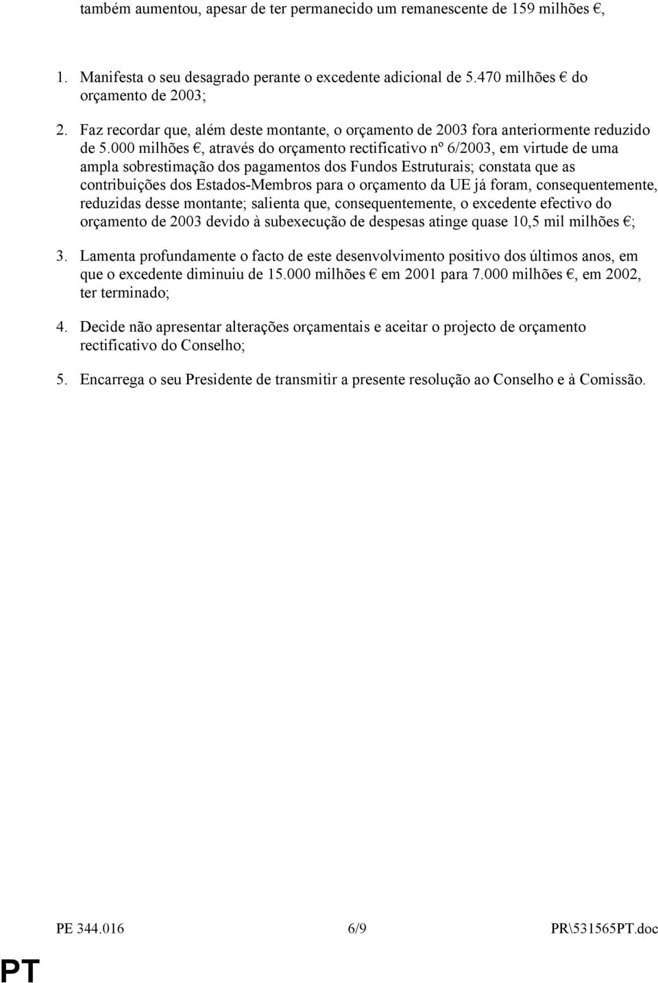 000 milhões, através do orçamento rectificativo nº 6/2003, em virtude de uma ampla sobrestimação dos pagamentos dos Fundos Estruturais; constata que as contribuições dos Estados-Membros para o