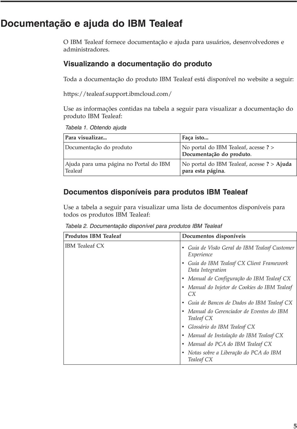 com/ Use as informações contidas na tabela a seguir para visualizar a documentação do produto IBM Tealeaf: Tabela 1. Obtendo ajuda Para visualizar... Faça isto.