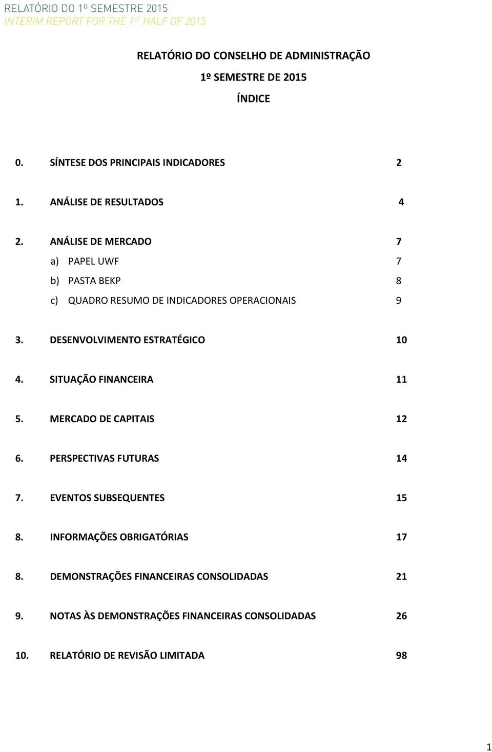 SITUAÇÃO FINANCEIRA 11 5. MERCADO DE CAPITAIS 12 6. PERSPECTIVAS FUTURAS 14 7. EVENTOS SUBSEQUENTES 15 8. INFORMAÇÕES OBRIGATÓRIAS 17 8.