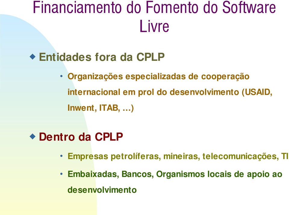 desenvolvimento (USAID, Inwent, ITAB, ) Dentro da CPLP Empresas