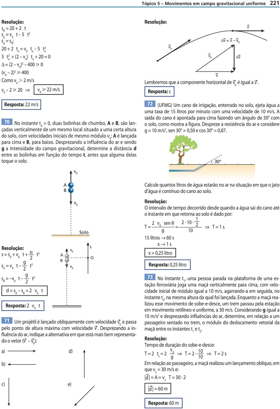 o campo raitacional, etermine a istância entre as bolinhas em função o tempo t, antes que aluma elas toque o solo Lembremos que a componente horizontal e é iual a Resposta: c 7 (UFMG) Um cano e