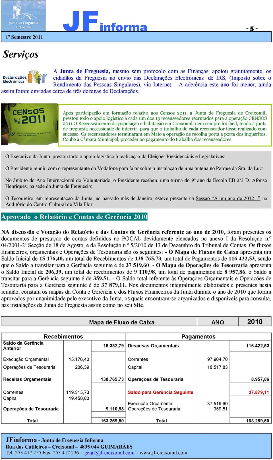 Após participação em formação relativa aos Censos 2011, a Junta de Freguesia de Creixomil, prestou todo o apoio logístico a cada um dos 13 recenseadores recrutados para a operação CENSOS 2011.