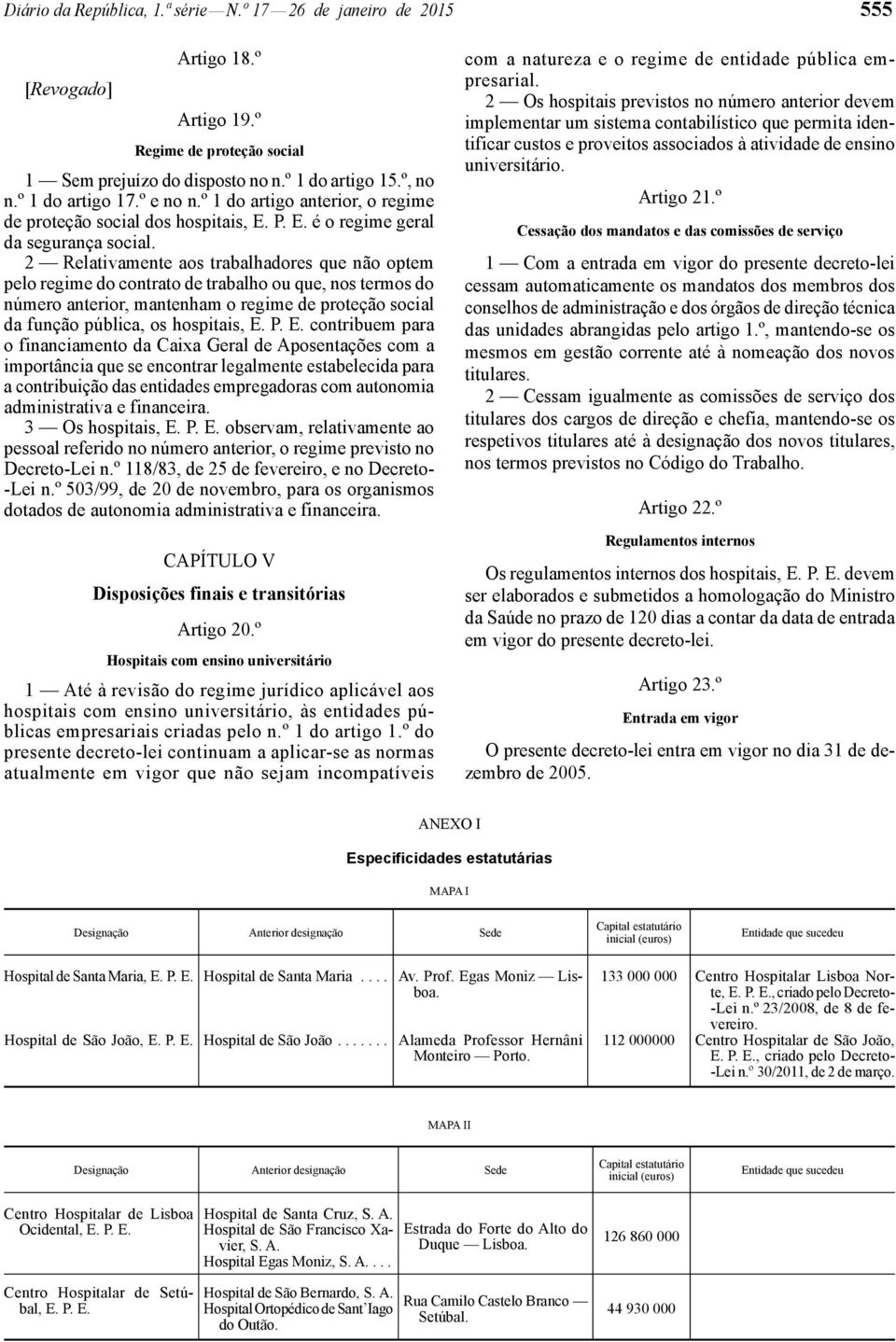 2 Relativamente aos trabalhadores que não optem pelo regime do contrato de trabalho ou que, nos termos do número anterior, mantenham o regime de proteção social da função pública, os hospitais, E. P.