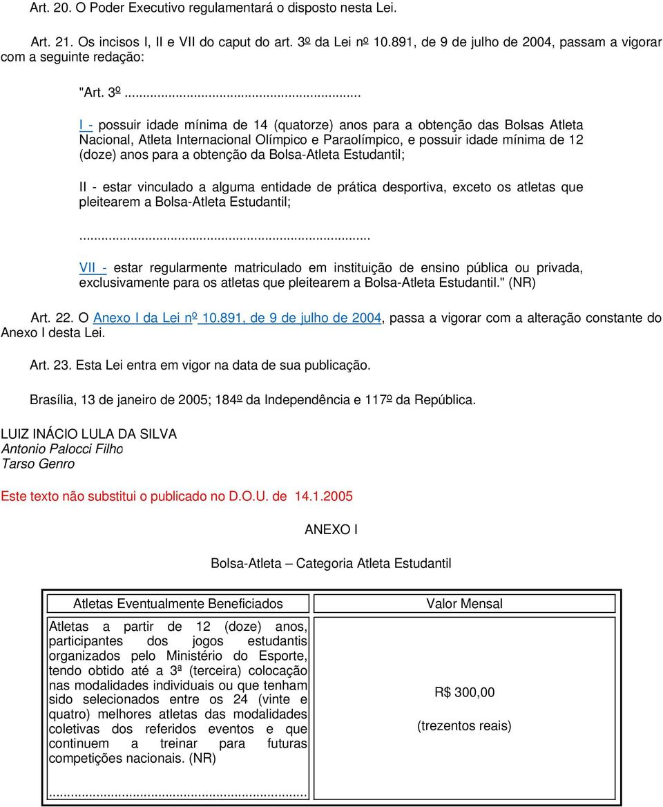 .. I - possuir idade mínima de 14 (quatorze) anos para a obtenção das Bolsas Atleta Nacional, Atleta Internacional Olímpico e Paraolímpico, e possuir idade mínima de 12 (doze) anos para a obtenção da