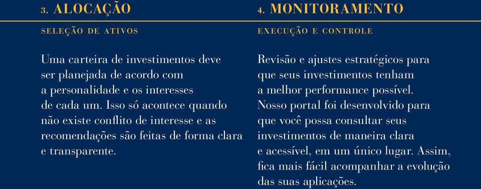 MONITORAMENTO execução e controle Revisão e ajustes estratégicos para que seus investimentos tenham a melhor performance possível.