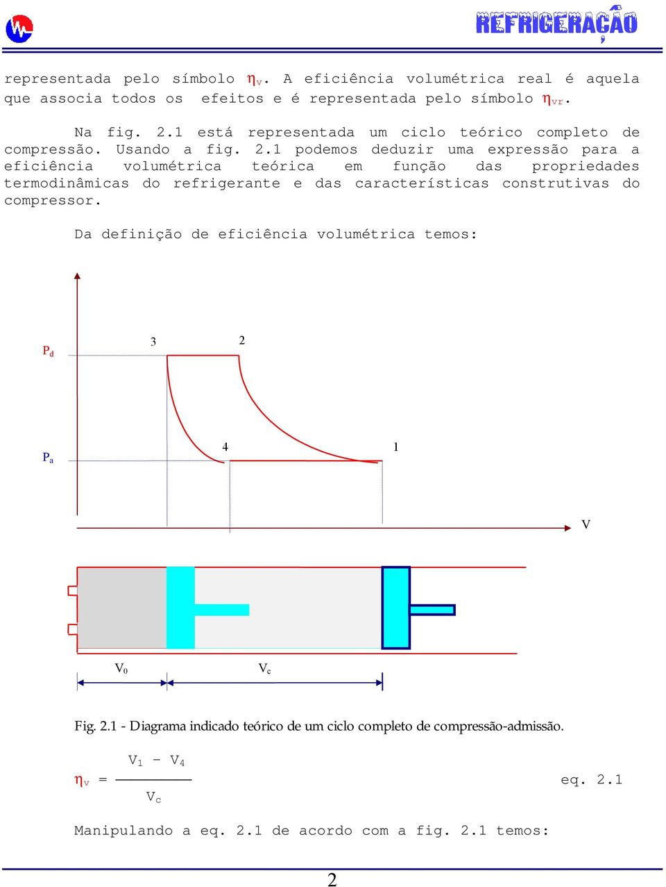 1 podemos deduzir uma expressão para a eficiência volumétrica teórica em função das propriedades termodinâmicas do refrigerante e das características