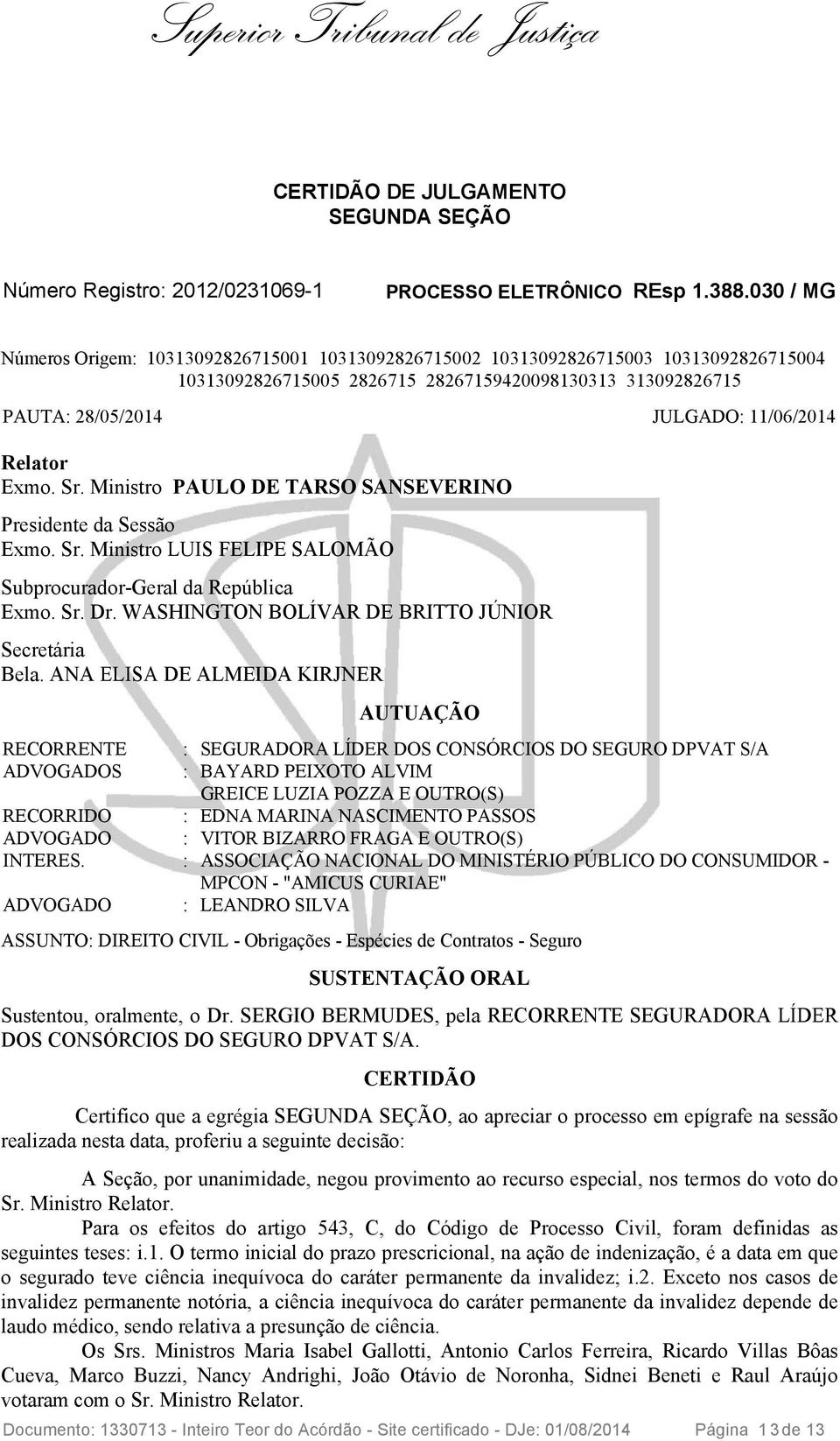 Relator Exmo. Sr. Ministro PAULO DE TARSO SANSEVERINO Presidente da Sessão Exmo. Sr. Ministro LUIS FELIPE SALOMÃO Subprocurador-Geral da República Exmo. Sr. Dr.