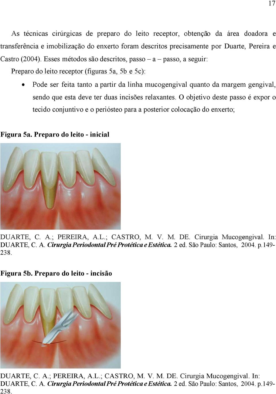 deve ter duas incisões relaxantes. O objetivo deste passo é expor o tecido conjuntivo e o periósteo para a posterior colocação do enxerto; Figura 5a. Preparo do leito - inicial DUARTE, C. A.