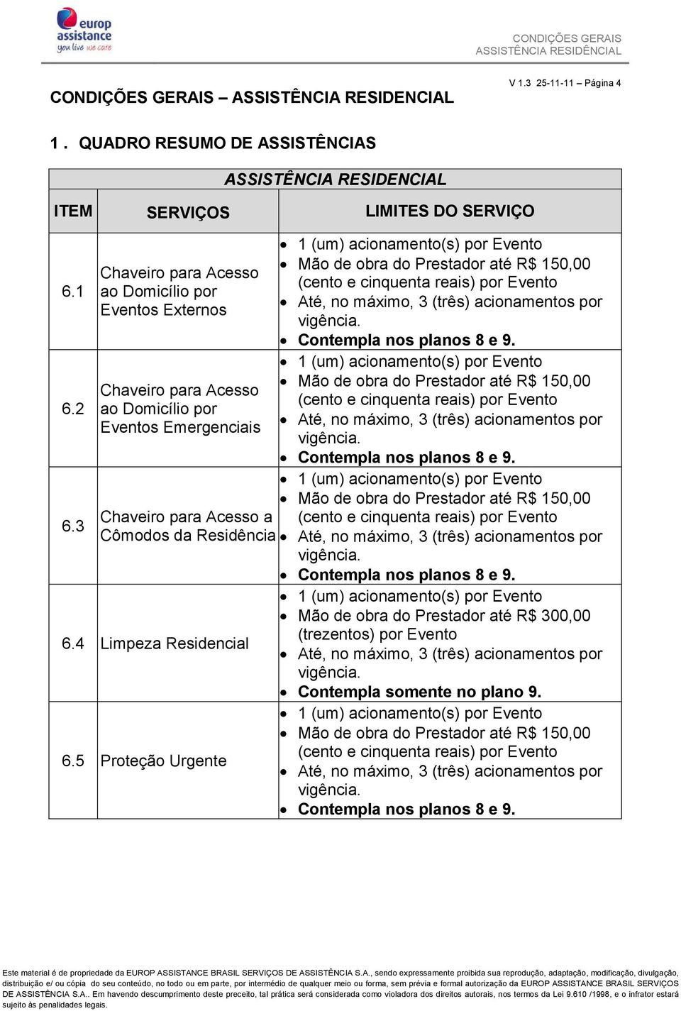 máximo, 3 (três) acionamentos por Contempla nos planos 8 e 9.