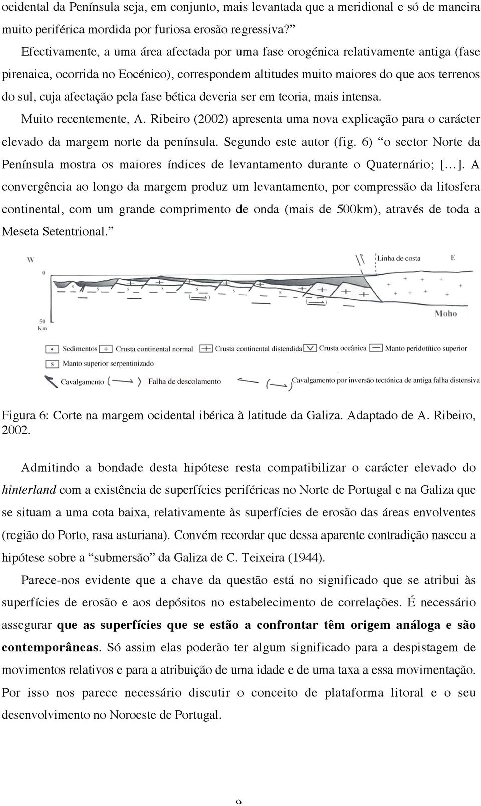 pela fase bética deveria ser em teoria, mais intensa. Muito recentemente, A. Ribeiro (2002) apresenta uma nova explicação para o carácter elevado da margem norte da península. Segundo este autor (fig.