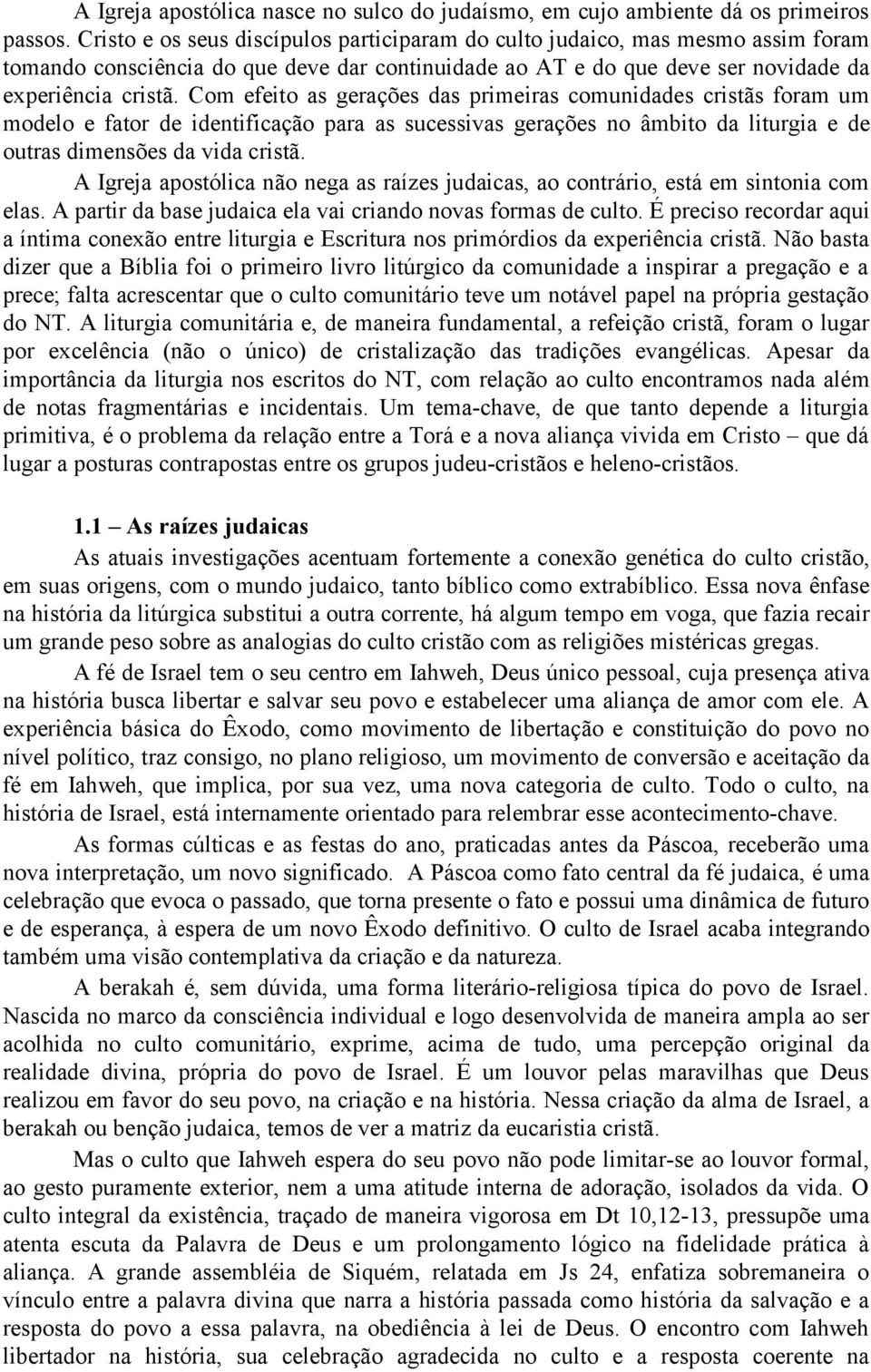 Com efeito as gerações das primeiras comunidades cristãs foram um modelo e fator de identificação para as sucessivas gerações no âmbito da liturgia e de outras dimensões da vida cristã.