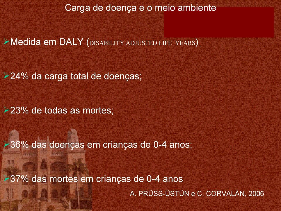 todas as mortes; 36% das doenças em crianças de 0-4 anos; 37%