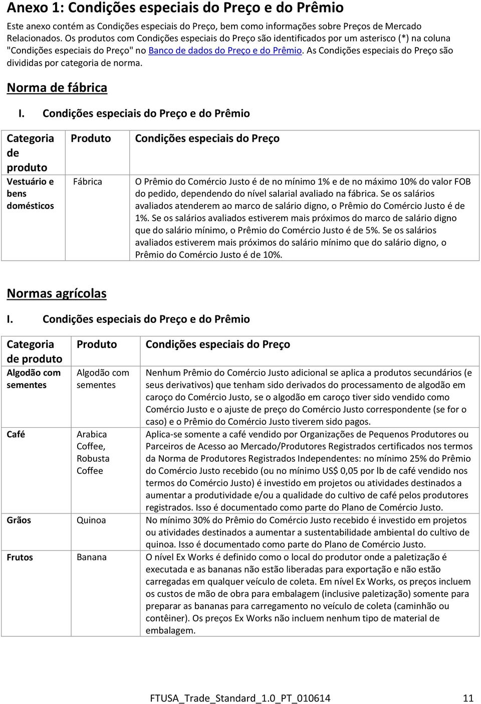 As Condições especiais do Preço são divididas por categoria de norma. Norma de fábrica I.