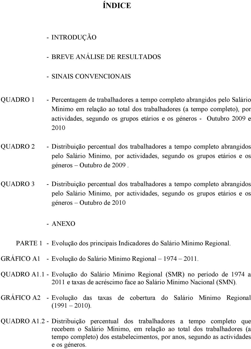 Salário Mínimo, por actividades, segundo os grupos etários e os géneros Outubro de 2009.