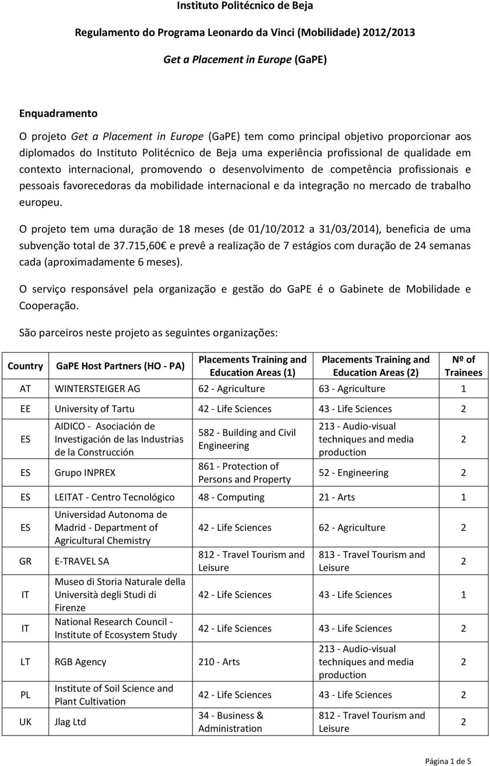 profissionais e pessoais favorecedoras da mobilidade internacional e da integração no mercado de trabalho europeu.