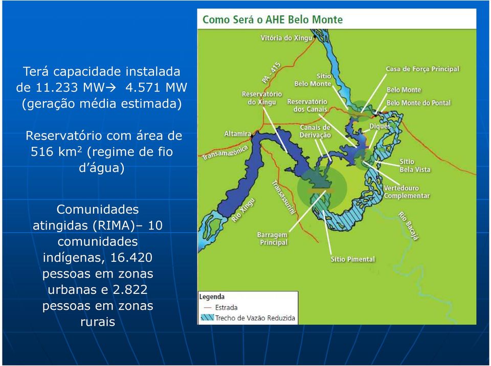 km 2 (regime de fio d água) Comunidades atingidas (RIMA) 10